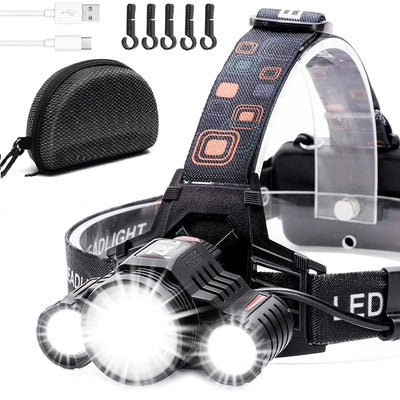 Colaer Headlamp - Brightest 2000 Lumen CREE LED Work Head Light USB-C Rechargeable IPX4 Waterproof Head Lamp Flashlight+ Red Light for CampingHikingFishingOutdoors-5 Hardhat Clips Incl.