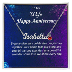 Happy Anniversary - To my Wife - Name Necklace with Birthstone