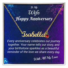 Happy Anniversary - To my Wife - Name Necklace with Birthstone
