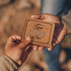 Dear Son - Leather Wallet. Love Mom.