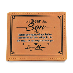 Dear Son - Leather Wallet. Love Mom.