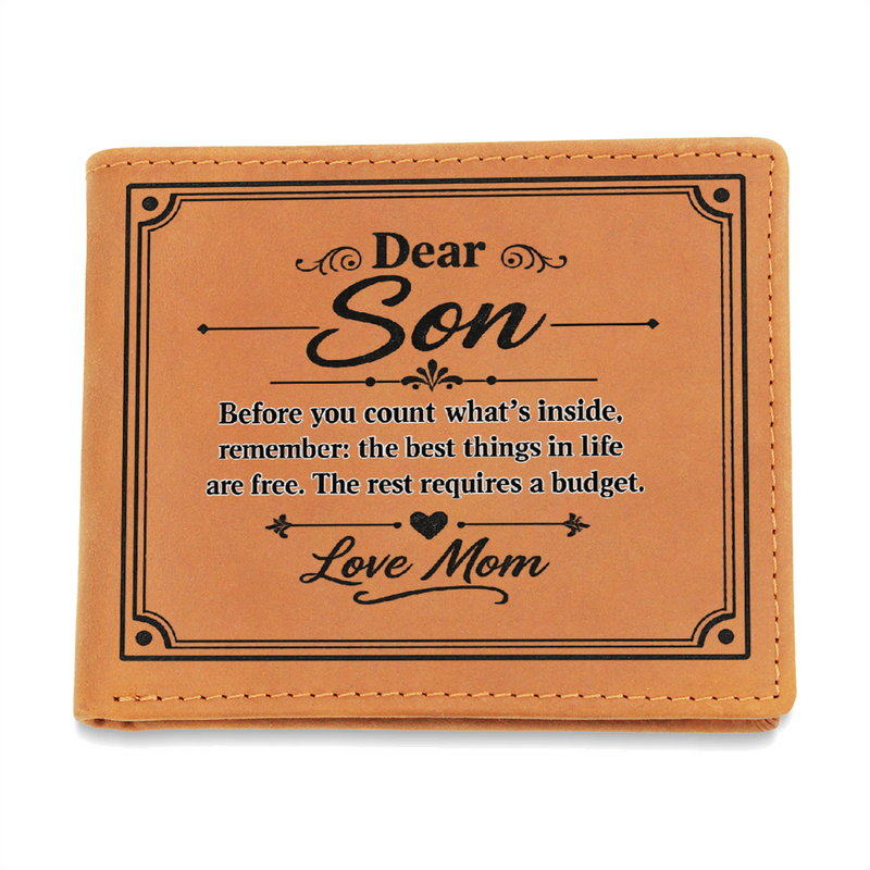 Dear Son - Leather Wallet. Love Mom.