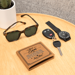 Dear Son - Leather Wallet. Love Mom.