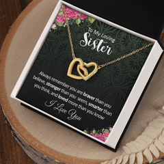 To my Loving Sister. Interlocking Hearts Necklace