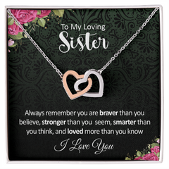 To my Loving Sister. Interlocking Hearts Necklace