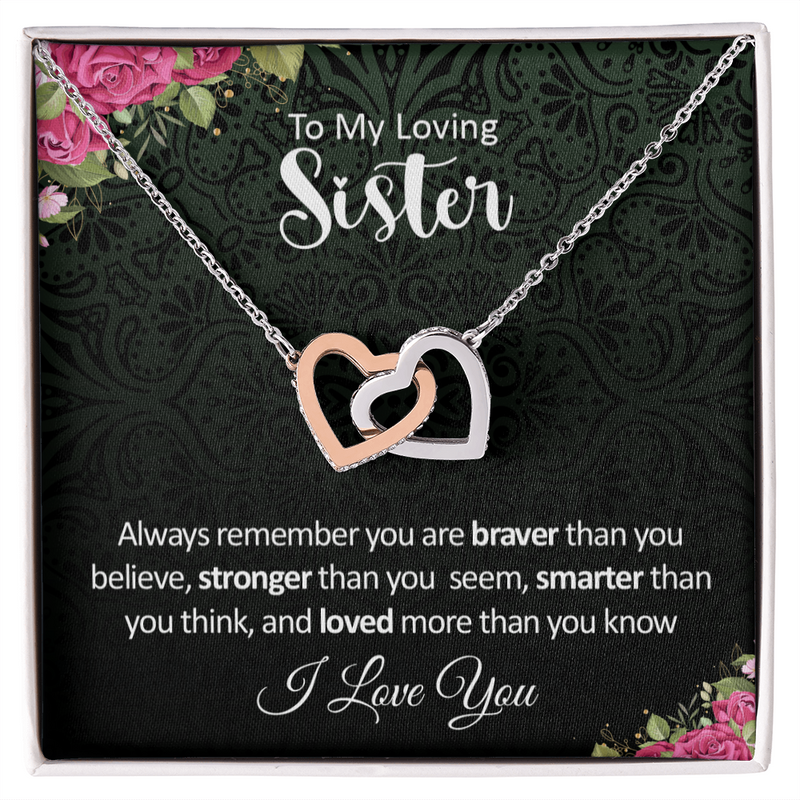 To my Loving Sister. Interlocking Hearts Necklace