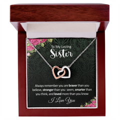 To my Loving Sister. Interlocking Hearts Necklace