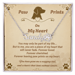 Personalized Dog Name Necklace - Paw Prints On My Heart