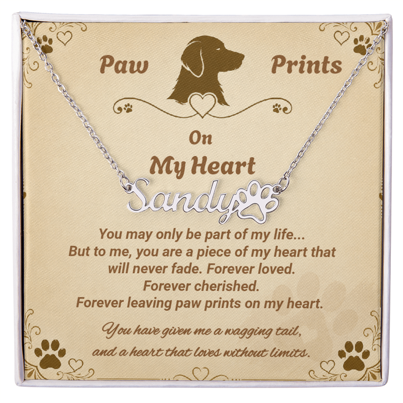 Personalized Dog Name Necklace - Paw Prints On My Heart