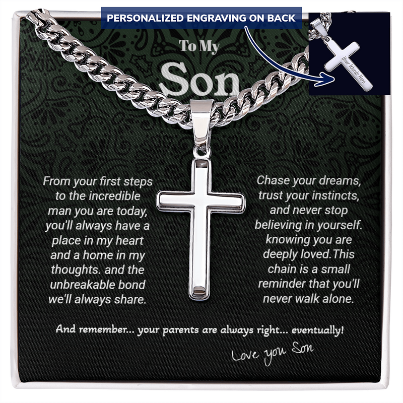 To My Son - Personalized Cross - Cuban Link Chain