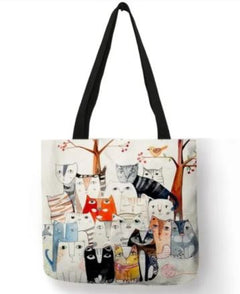 Reusable Tote Cute Cats Print