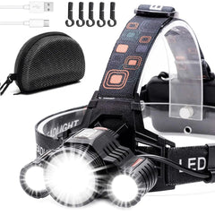 Colaer Headlamp - Brightest 2000 Lumen CREE LED Work Head Light USB-C Rechargeable IPX4 Waterproof Head Lamp Flashlight+ Red Light for CampingHikingFishingOutdoors-5 Hardhat Clips Incl.